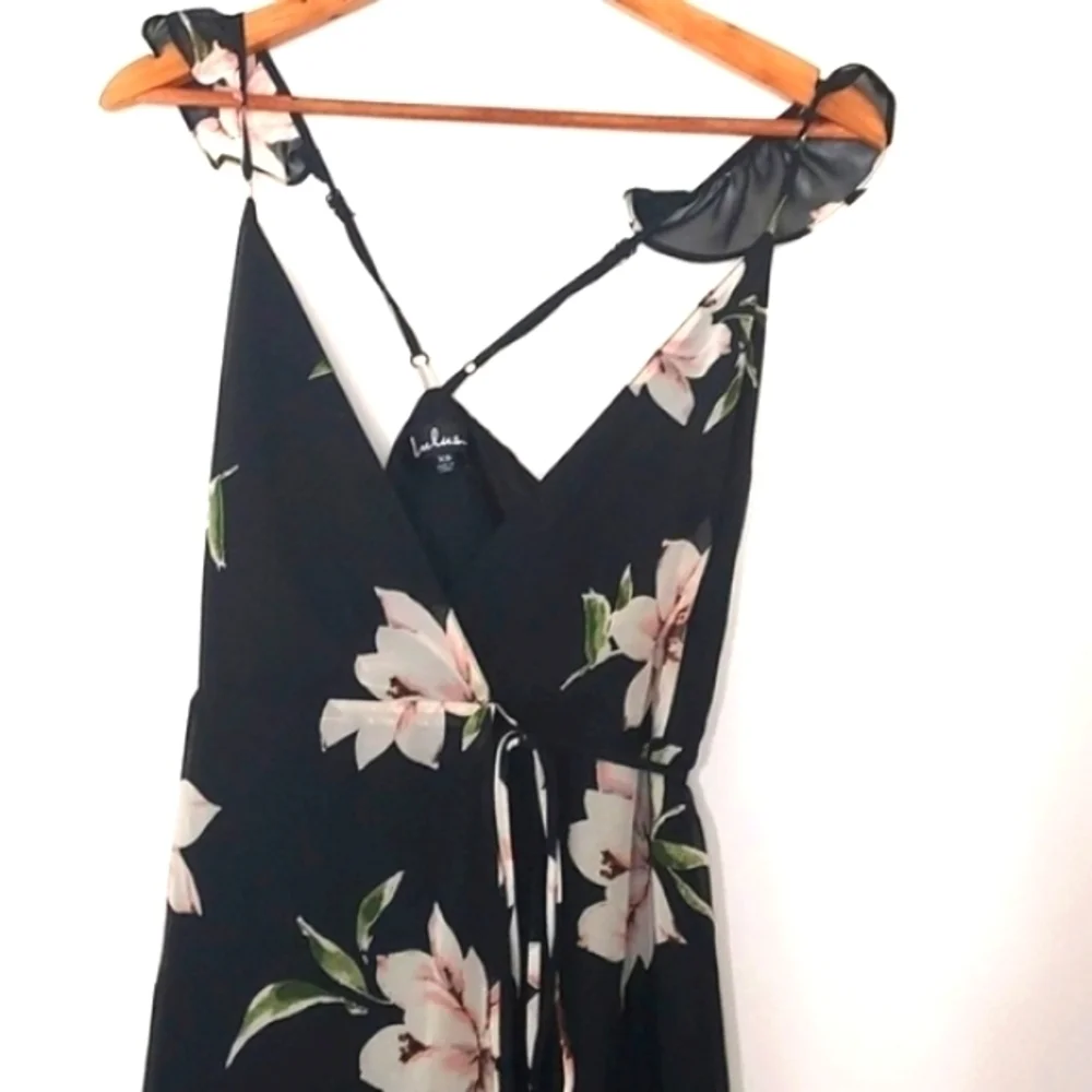 Lulus All Mine Dress Floral Wrap Maxi Dress High-Low Black Size XS